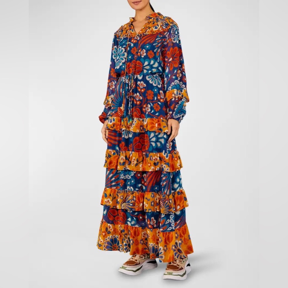 FARM RIO Mixed pineapple flowers Maxi Dress - Navy Blue - Large - Like new